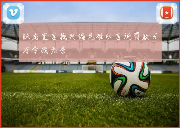 狄龙直言裁判偏见难以言说罚款五万令我无奈